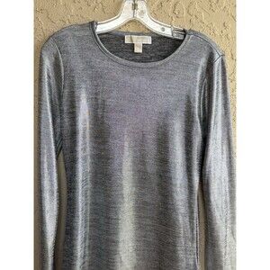 Michael Kors Shimmer Silver Medium  Long Sleeve Stretch Knit Woman’s Glam Blouse